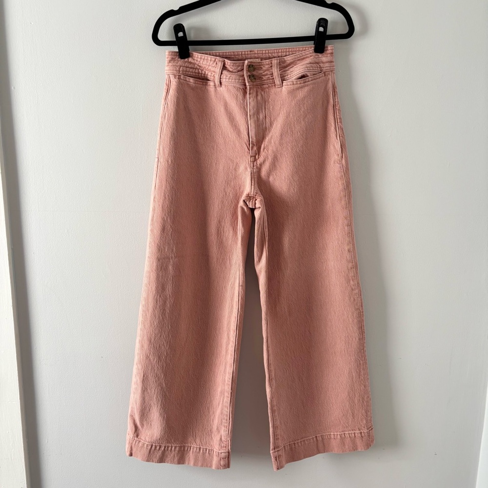Faherty Harbor Crop Jean Ankle High-Rise Kick Flare Wide Leg Pants Washed Pink - Picture 2 of 7